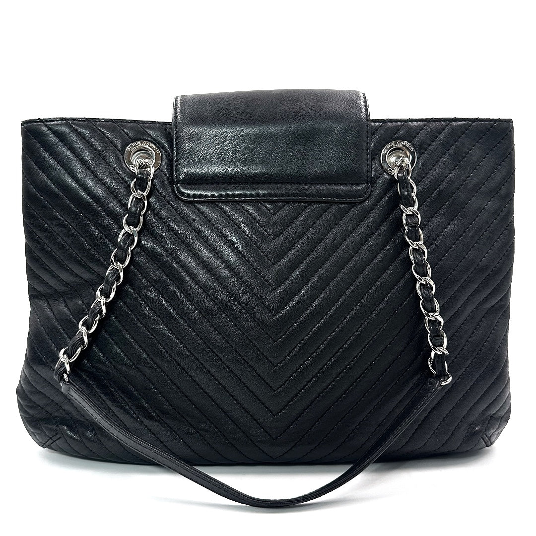 Chanel Black Chevron Leather Tote Bag - Gemaee  UAE