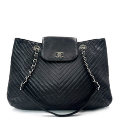 Chanel Black Chevron Leather Tote Bag