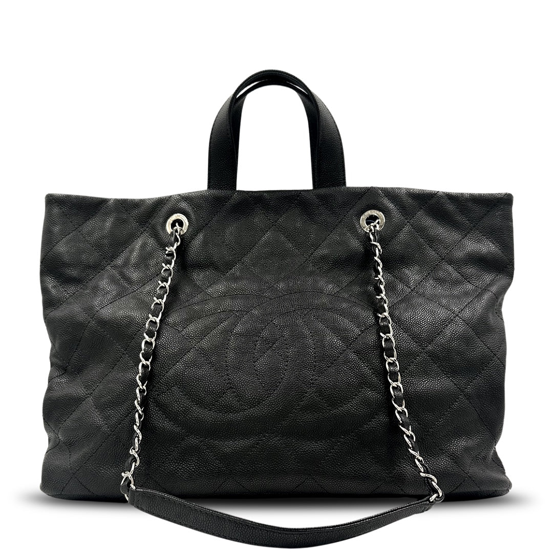 Chanel Black Caviar Leather CC Tote Bag with Silver Hardware - Gemaee  UAE