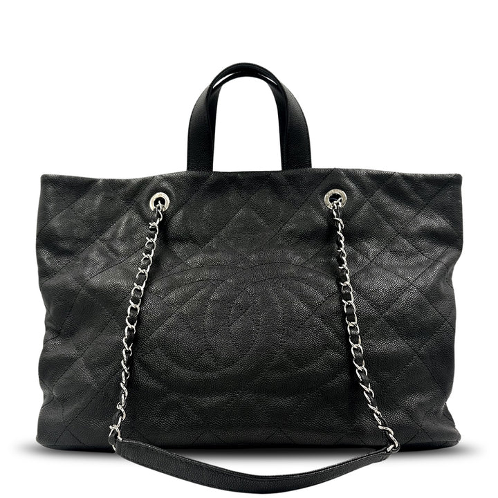 Chanel Black Caviar Leather CC Tote Bag with Silver Hardware - Gemaee  UAE