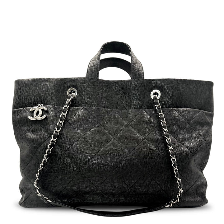 Chanel Black Caviar Leather CC Tote Bag with Silver Hardware - Gemaee  UAE