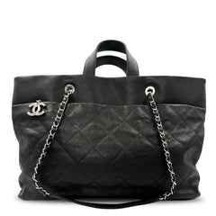 Chanel Black Caviar Leather CC Tote Bag with Silver Hardware