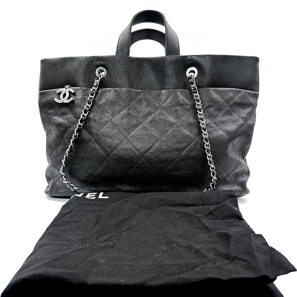 Chanel Black Caviar Leather CC Tote Bag with Silver Hardware - Gemaee  UAE