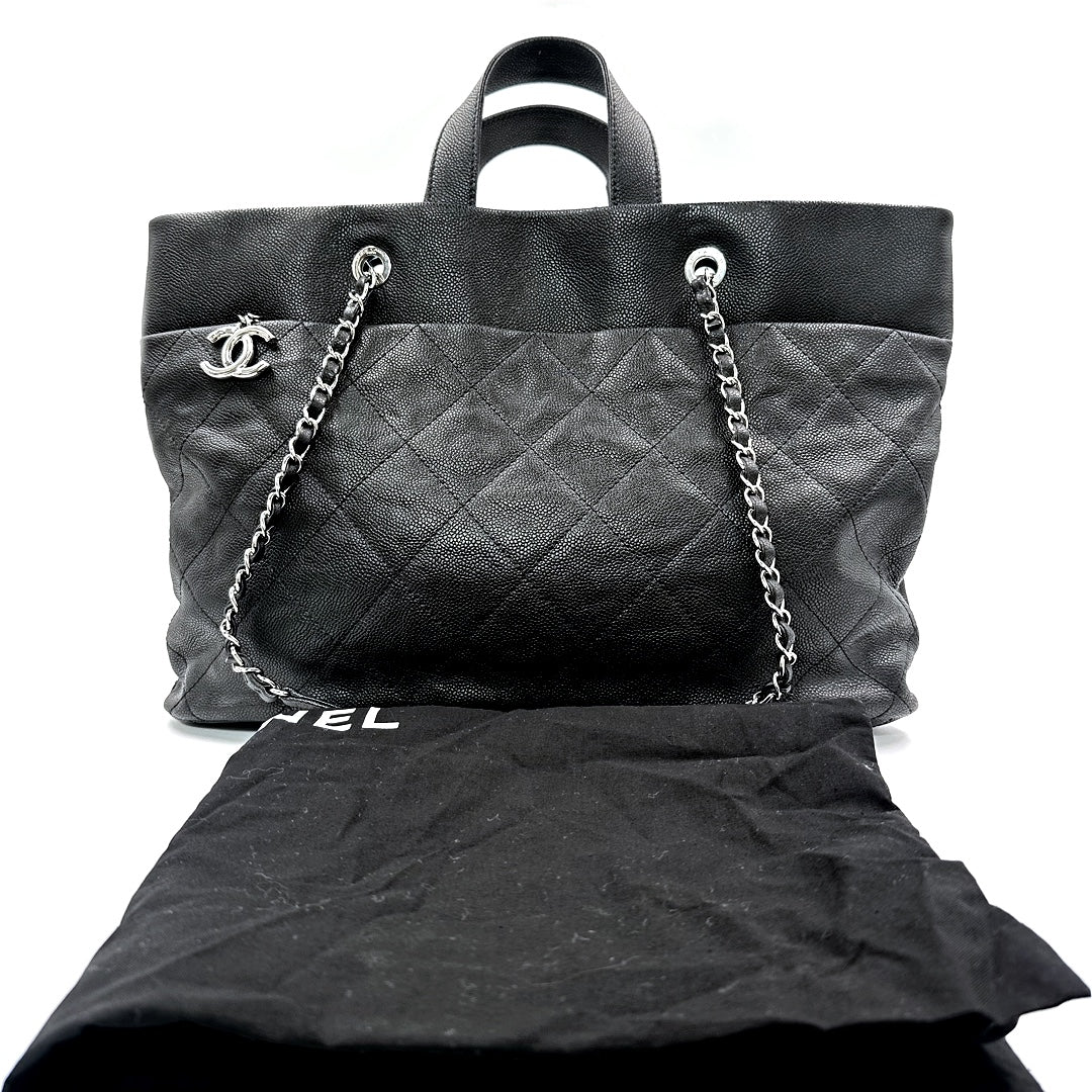 Chanel Black Caviar Leather CC Tote Bag with Silver Hardware - Gemaee  UAE