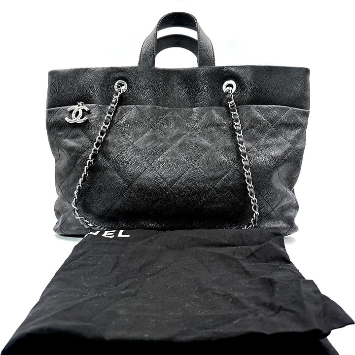 Chanel Black Caviar Leather CC Tote Bag with Silver Hardware - Gemaee  UAE