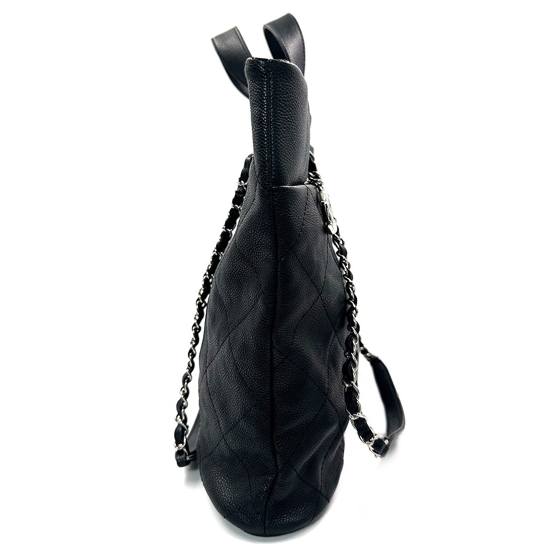 Chanel Black Caviar Leather CC Tote Bag with Silver Hardware - Gemaee  UAE