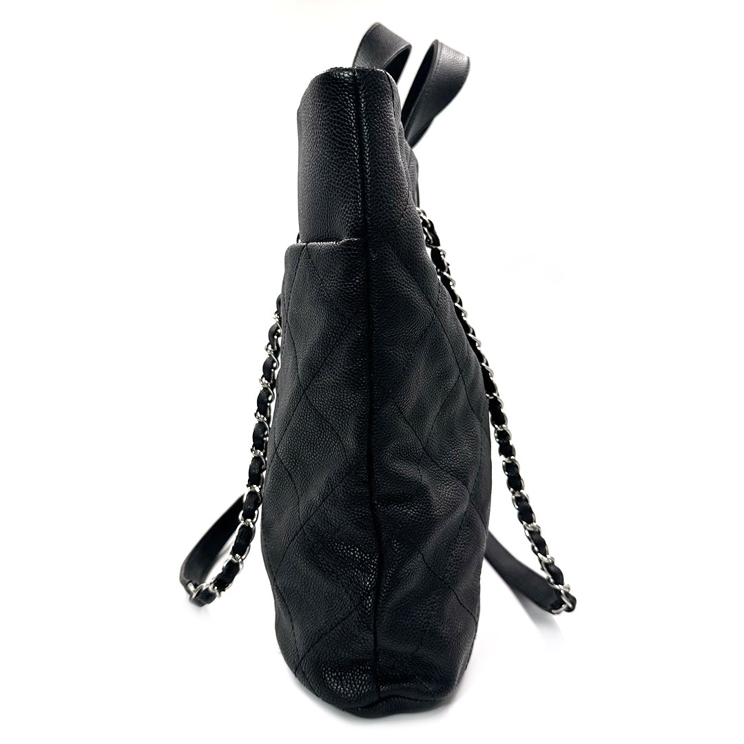 Chanel Black Caviar Leather CC Tote Bag with Silver Hardware - Gemaee  UAE