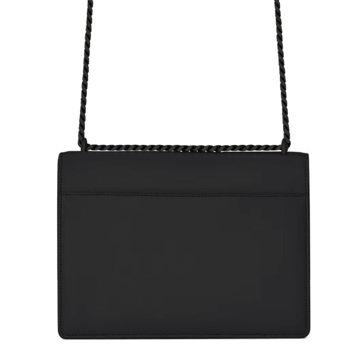 Saint Laurent Sunset Medium Flap Bag in Smooth Noir Leather with Black Cassandre Hardware