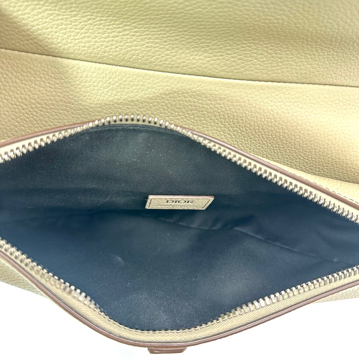 Dior Men’s Saddle Pouch in Beige Grained Calfskin Leather