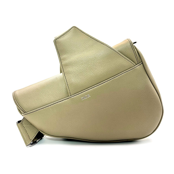 Dior Men’s Saddle Pouch in Beige Grained Calfskin Leather