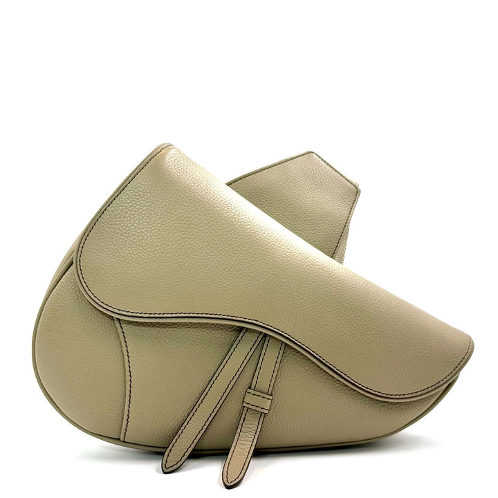 Dior Men’s Saddle Pouch in Beige Grained Calfskin Leather