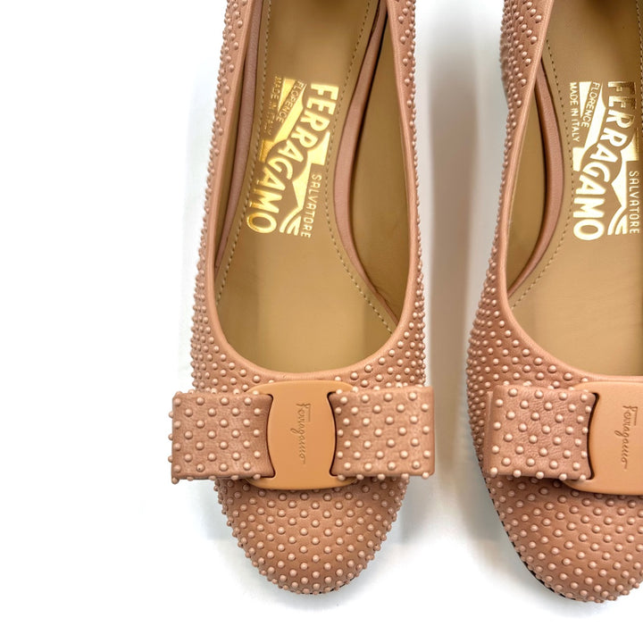 Salvatore Ferragamo Pink Studded Leather Varina Ballet Flats
