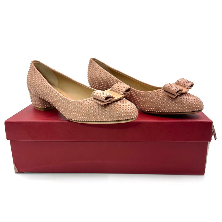 Salvatore Ferragamo Pink Studded Leather Varina Ballet Flats