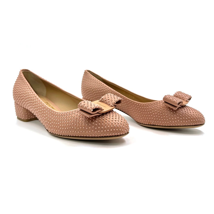 Salvatore Ferragamo Pink Studded Leather Varina Ballet Flats