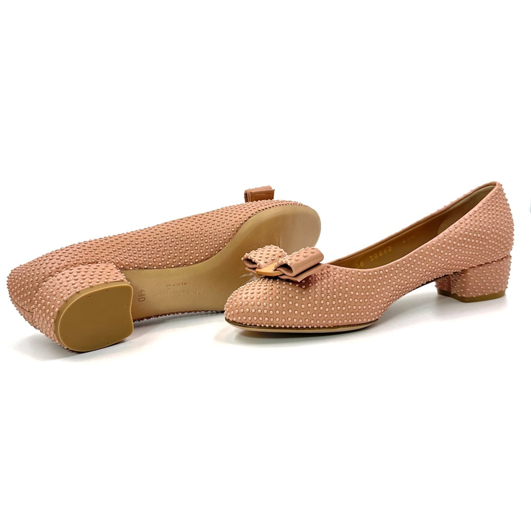 Salvatore Ferragamo Pink Studded Leather Varina Ballet Flats