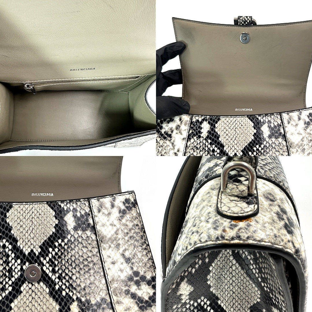 Balenciaga Hourglass Small Handbag Python Printed Black White - Gemaee  UAE