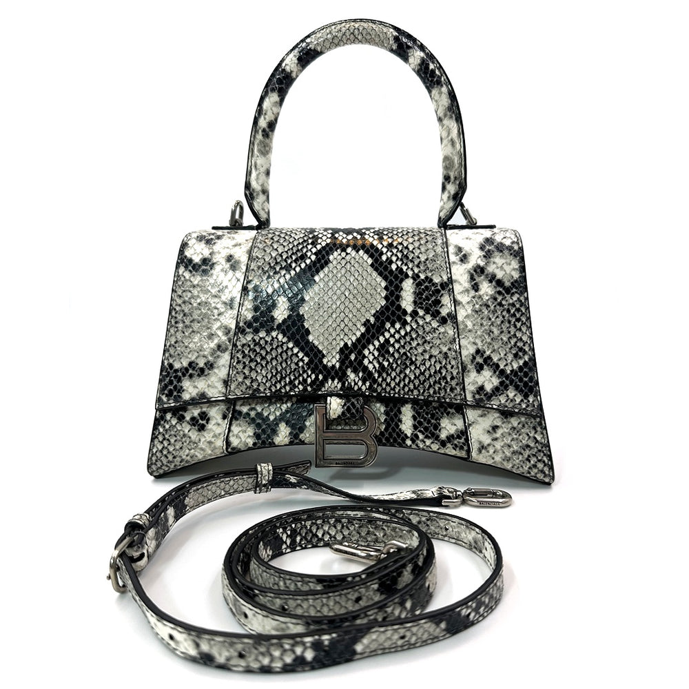 Balenciaga Hourglass Small Handbag Python Printed Black White - Gemaee  UAE