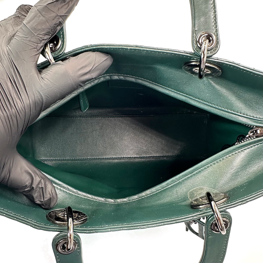 Dior Green Cannage Leather Large Lady Dior Tote Bag - Gemaee  UAE