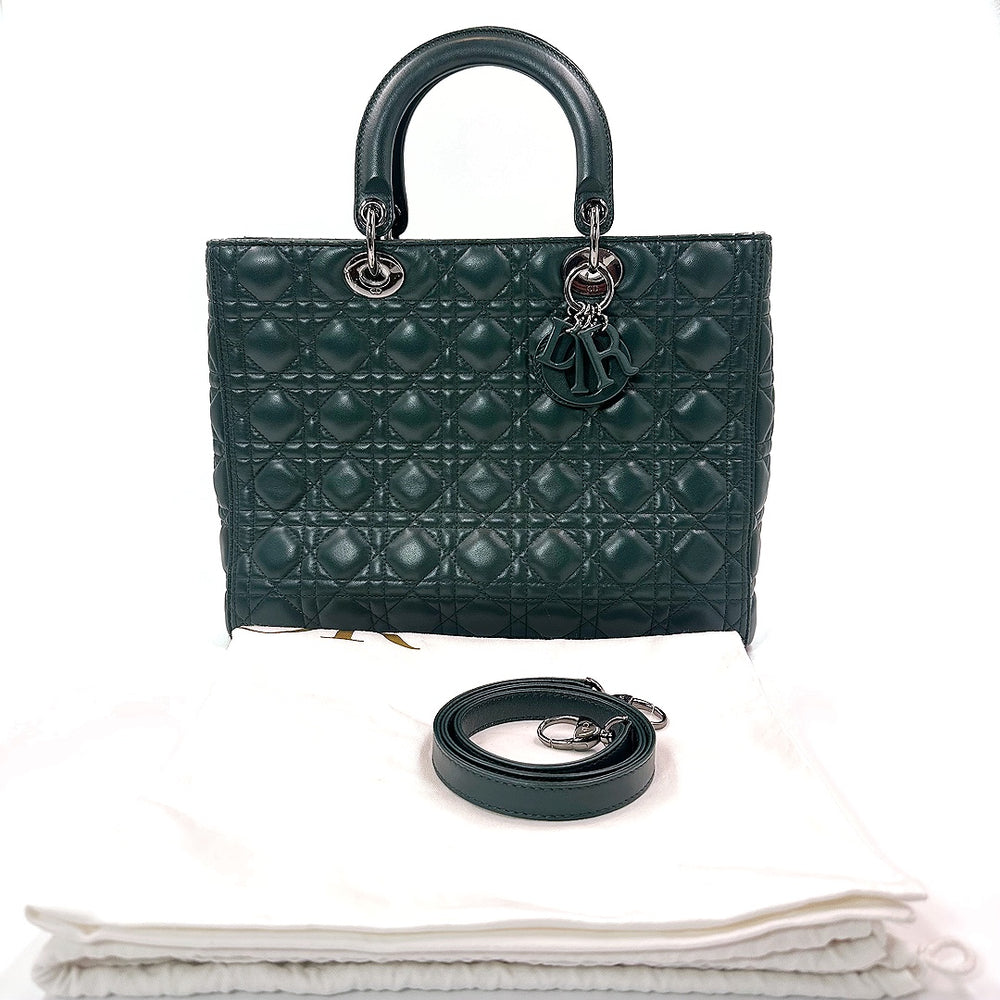 Dior Green Cannage Leather Large Lady Dior Tote Bag - Gemaee  UAE
