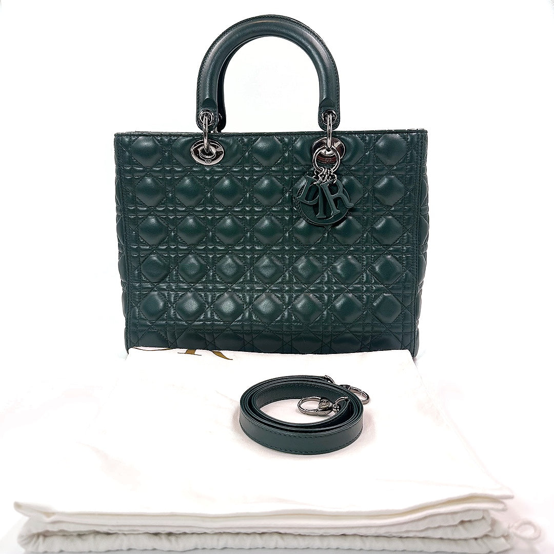 Dior Green Cannage Leather Large Lady Dior Tote Bag - Gemaee  UAE