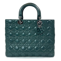 Dior Green Cannage Leather Large Lady Dior Tote Bag