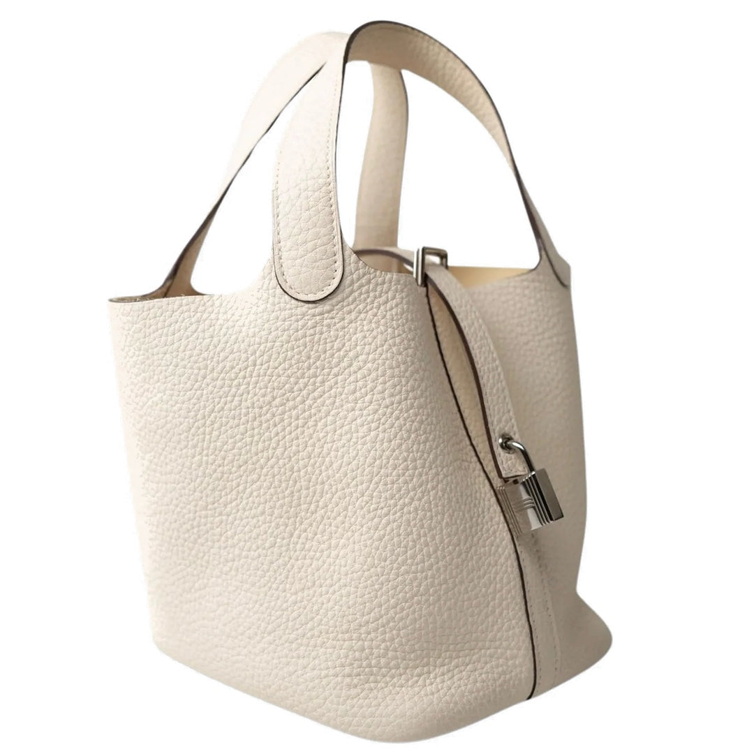 Hermès Picotin Lock 18 Clemence Leather Bag in Nata with Palladium Hardware