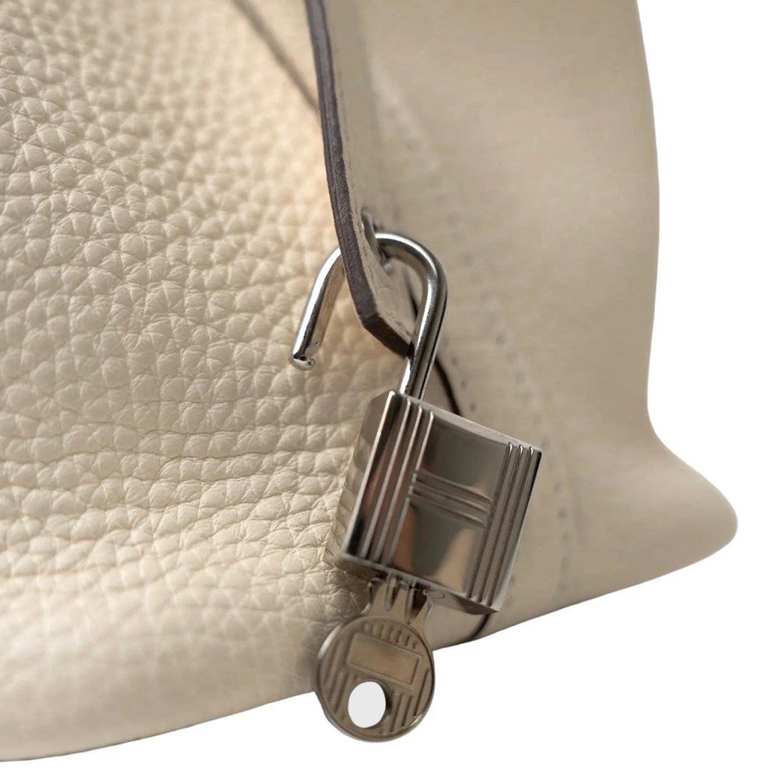 Hermès Picotin Lock 18 Clemence Leather Bag in Nata with Palladium Hardware