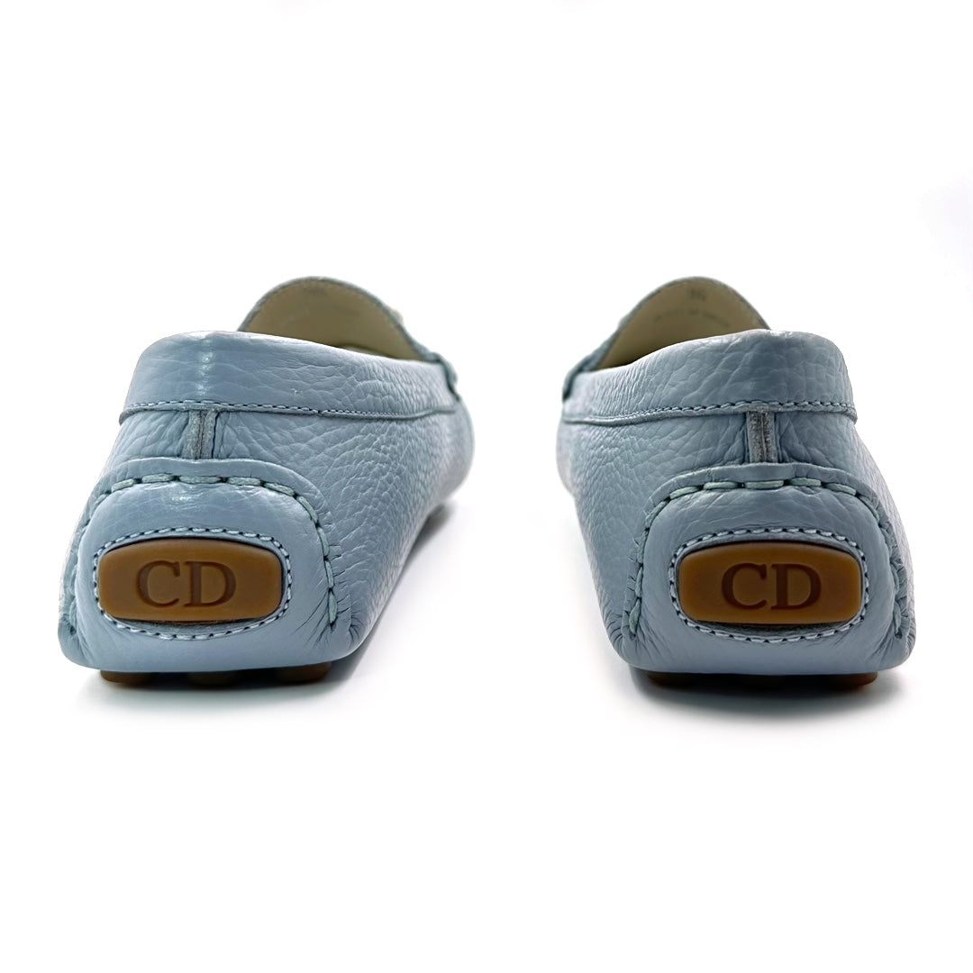Dior CD Loafers in Light Blue Grained Leather with Silver-Tone Hardware