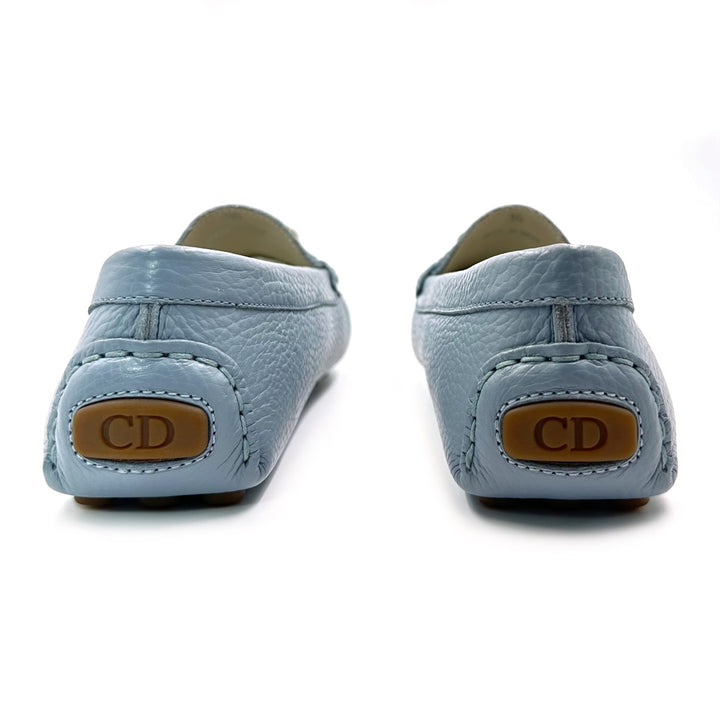 Dior CD Loafers in Light Blue Grained Leather with Silver-Tone Hardware