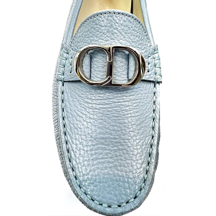Dior CD Loafers in Light Blue Grained Leather with Silver-Tone Hardware