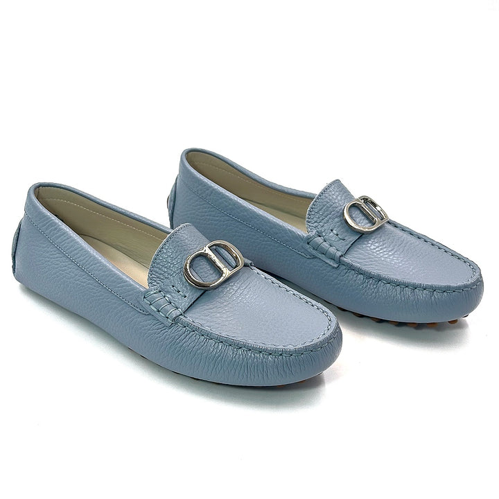 Dior CD Loafers in Light Blue Grained Leather with Silver-Tone Hardware