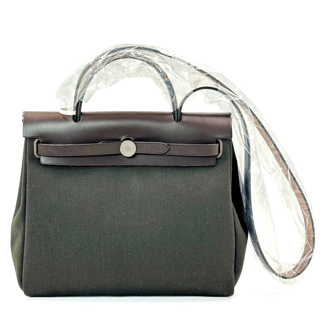 Hermès Herbag Zip 31 Retourne Bag in Dark Bronze Canvas with Ebene Leather Trim - Gemaee  UAE