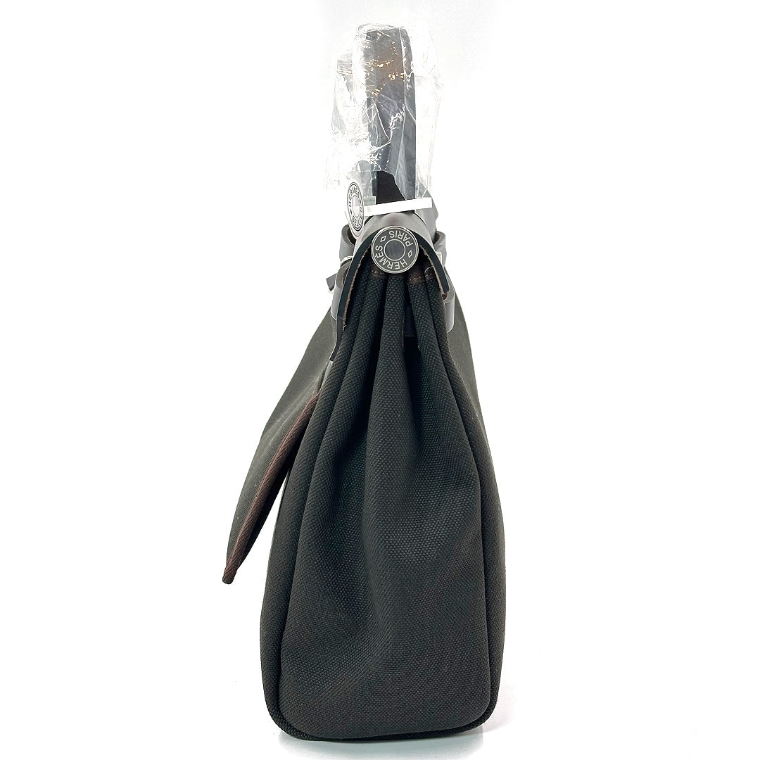 Hermès Herbag Zip 31 Retourne Bag in Dark Bronze Canvas with Ebene Leather Trim - Gemaee  UAE