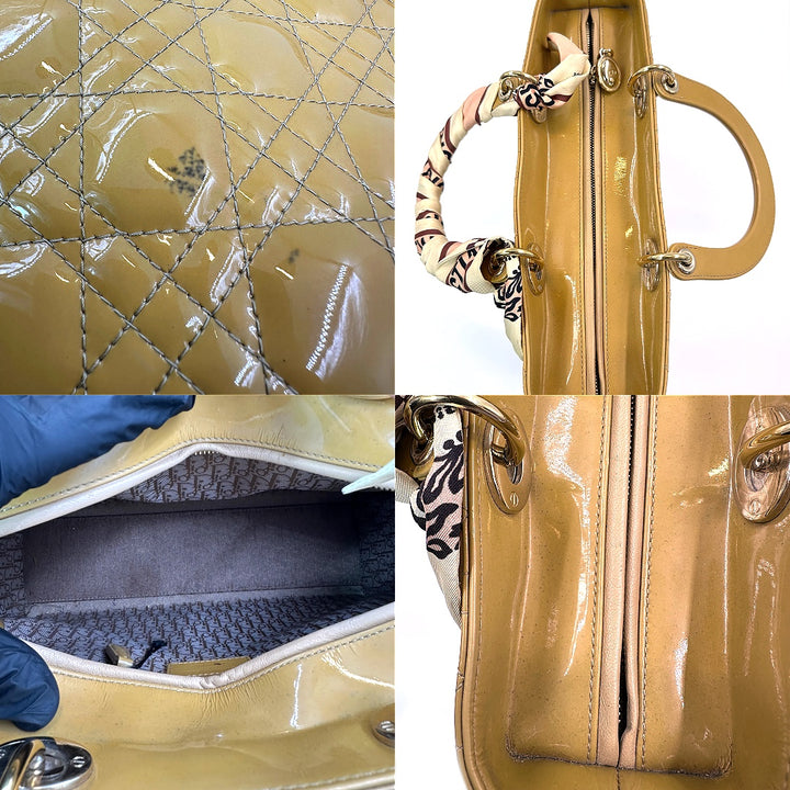 Dior Large Lady Dior Bag in Beige Patent Cannage Leather with Gold Tone Hardware - Gemaee  UAE
