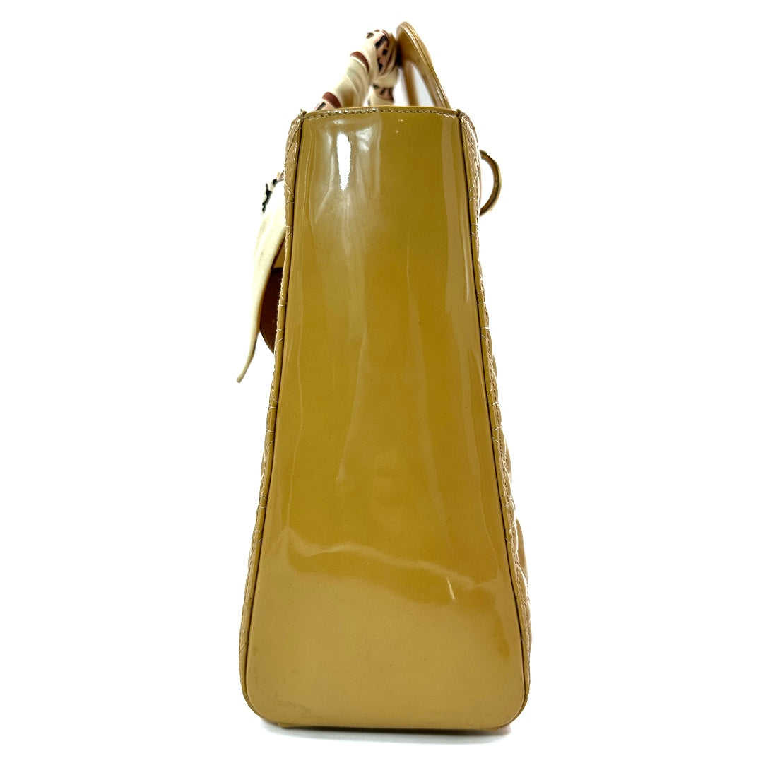 Dior Large Lady Dior Bag in Beige Patent Cannage Leather with Gold Tone Hardware - Gemaee  UAE
