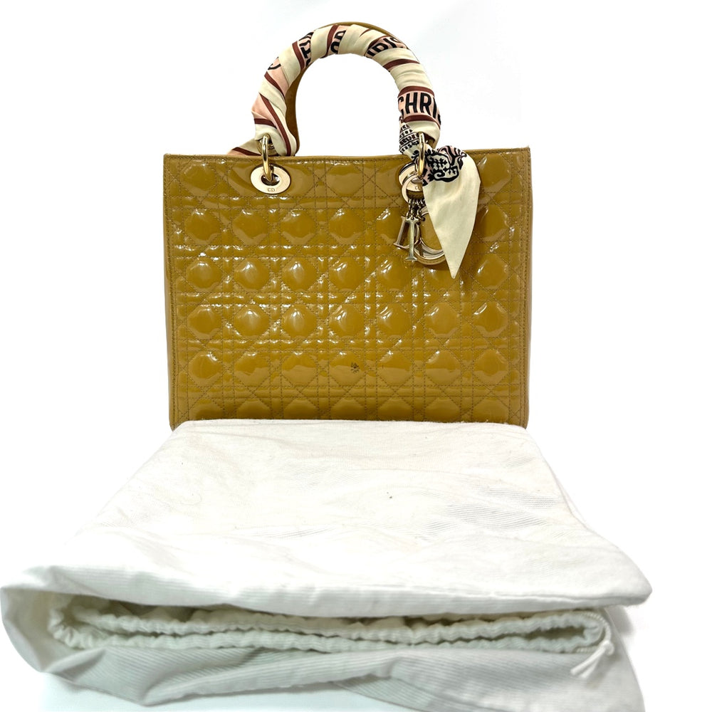 Dior Large Lady Dior Bag in Beige Patent Cannage Leather with Gold Tone Hardware - Gemaee  UAE