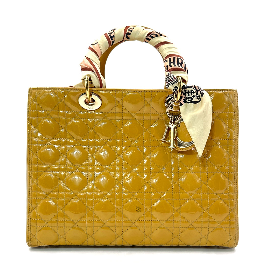 Dior Large Lady Dior Bag in Beige Patent Cannage Leather with Gold Tone Hardware - Gemaee  UAE