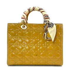 Dior Large Lady Dior Bag in Beige Patent Cannage Leather with Gold Tone Hardware