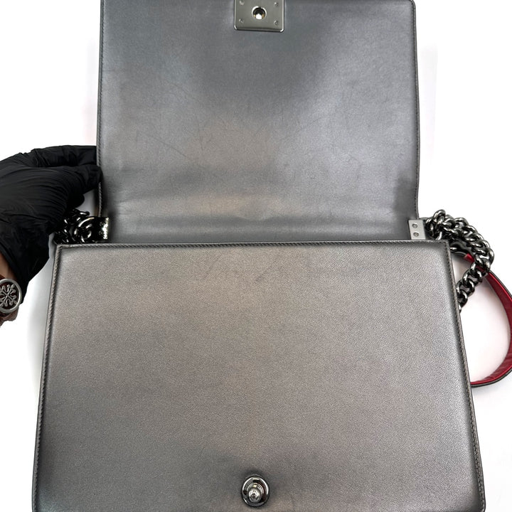 Chanel Large Boy Flap Bag in Grey Cube-Embossed Leather - Gemaee  UAE