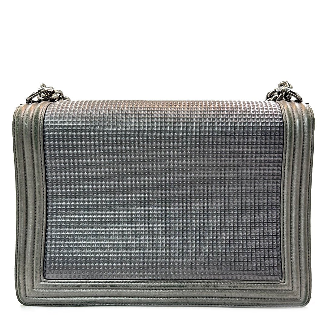 Chanel Large Boy Flap Bag in Grey Cube-Embossed Leather - Gemaee  UAE