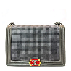 Chanel Large Boy Flap Bag in Grey Cube-Embossed Leather