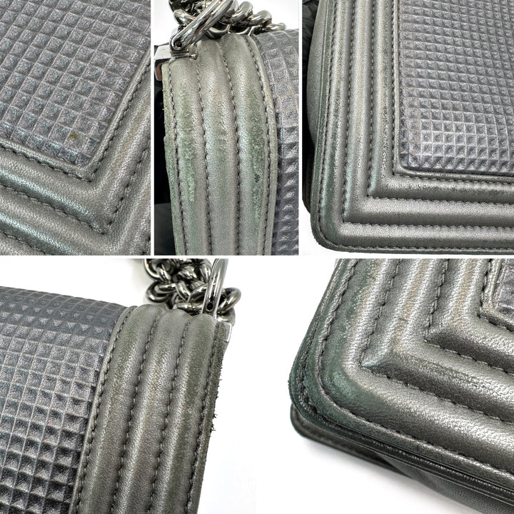 Chanel Large Boy Flap Bag in Grey Cube-Embossed Leather - Gemaee  UAE