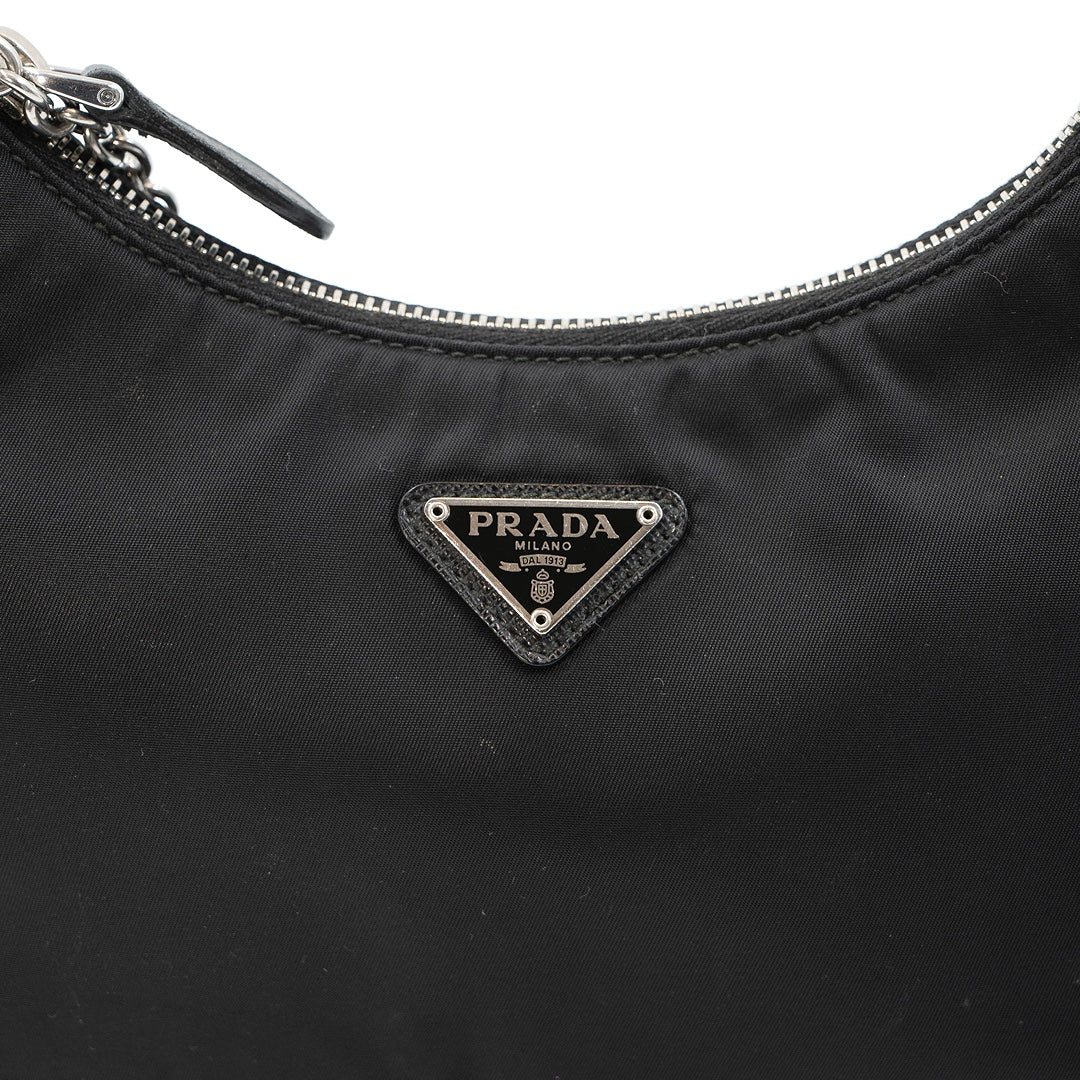Prada Re-Edition 2005 Black Re-Nylon Shoulder Bag with Saffiano Leather Trim and Detachable Pouch