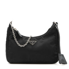 Prada Re-Edition 2005 Black Re-Nylon Shoulder Bag with Saffiano Leather Trim and Detachable Pouch