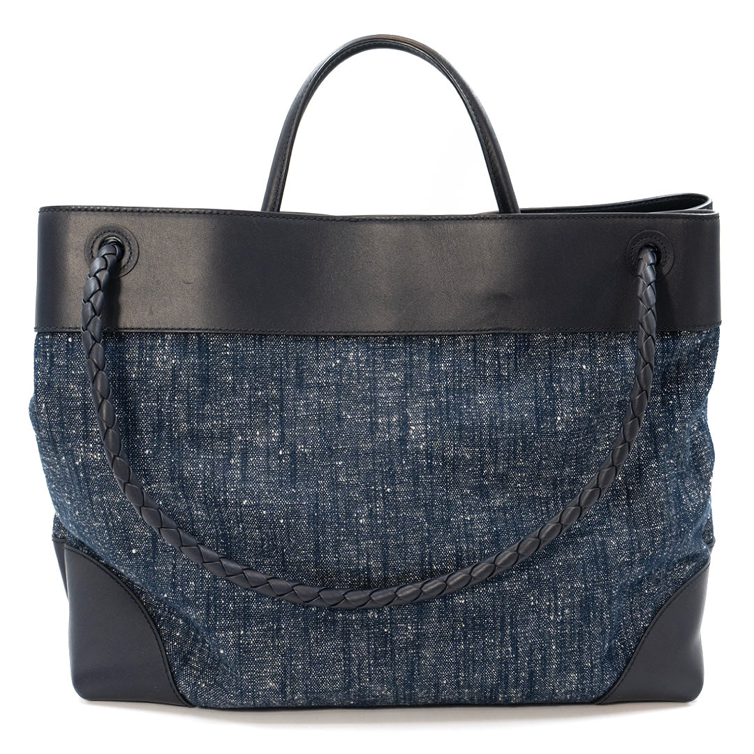 Bottega Veneta Large Andiamo Top Handle Bag in Navy White Space
