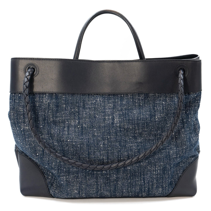 Bottega Veneta Large Andiamo Top Handle Bag in Navy White Space