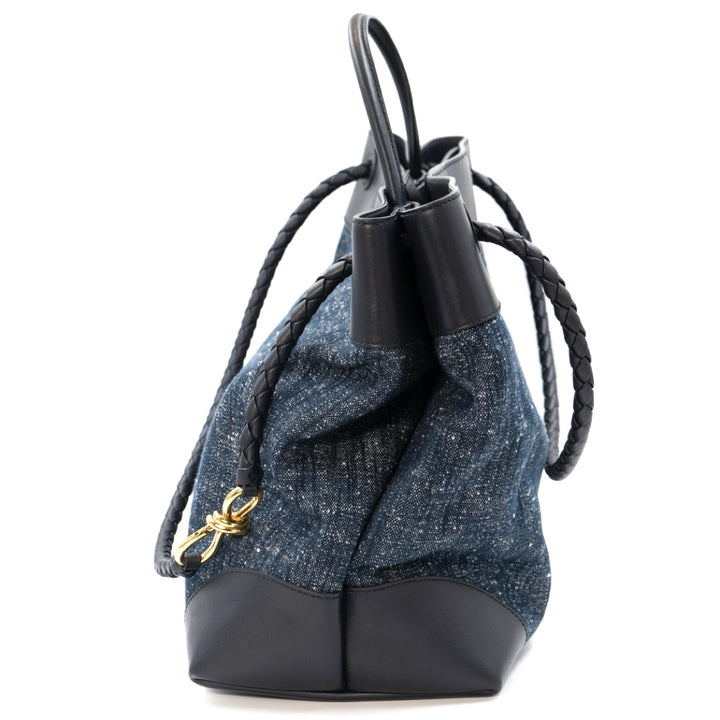 Bottega Veneta Large Andiamo Top Handle Bag in Navy White Space