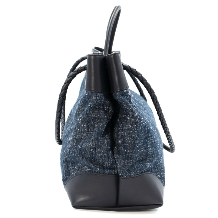 Bottega Veneta Large Andiamo Top Handle Bag in Navy White Space