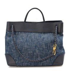 Bottega Veneta Large Andiamo Top Handle Bag in Navy White Space