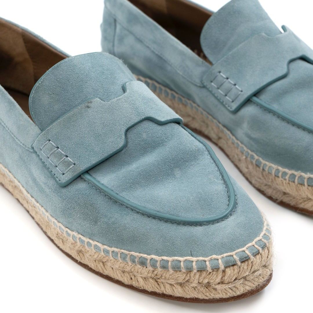 Hermès Bleu Clair Suede Espadrille Loafers with Jute Sole